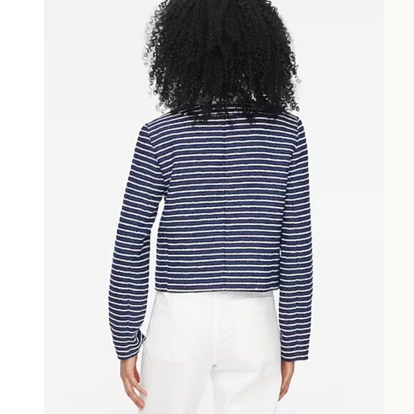 J. Crew Factory CG379 Navy and white Tweed lady jacket with gold buttons size 4P - Picture 3 of 9